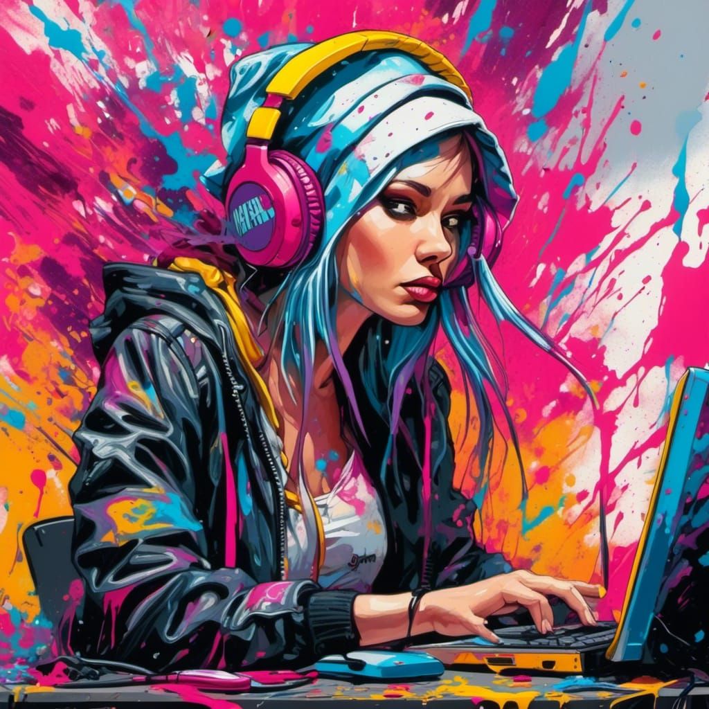 Frustrated Woman in Graffiti Art Style