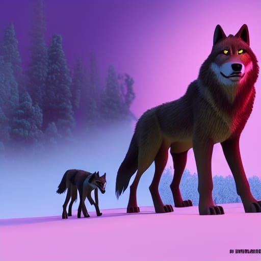 Cartoon Wolves in Bright 3D Digital Art