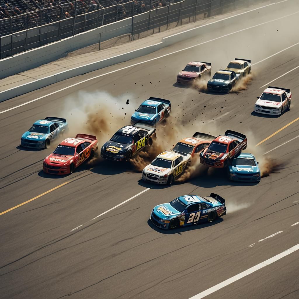 High-Speed NASCAR Crash: Cinematic Film Still