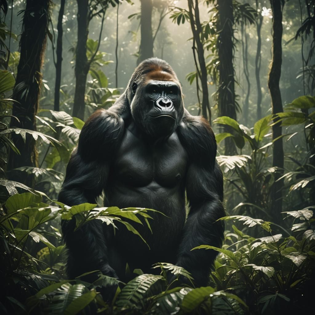 Dramatic Gorilla in Jungle Film Still