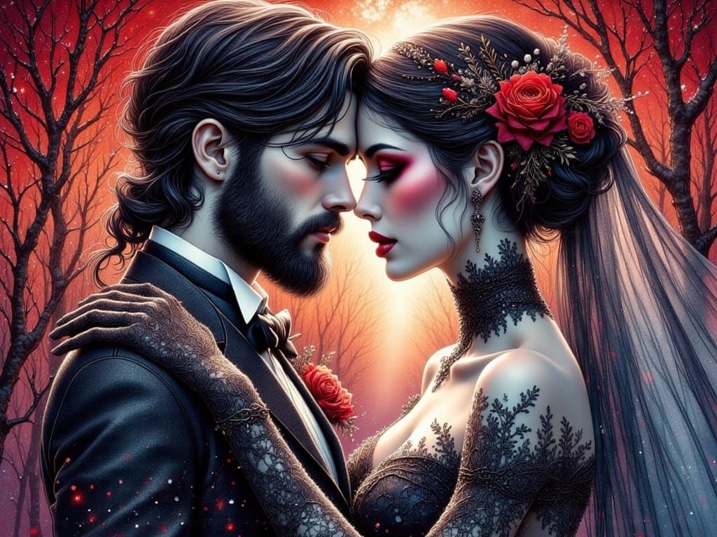 Whispered Promises in Shimmering Darkness: Ink Art