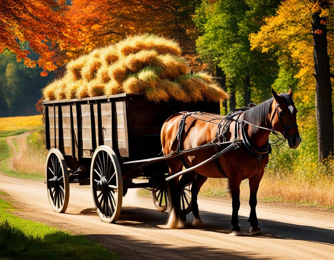 Harvest Time: Horse-Drawn Wagon in Autumn