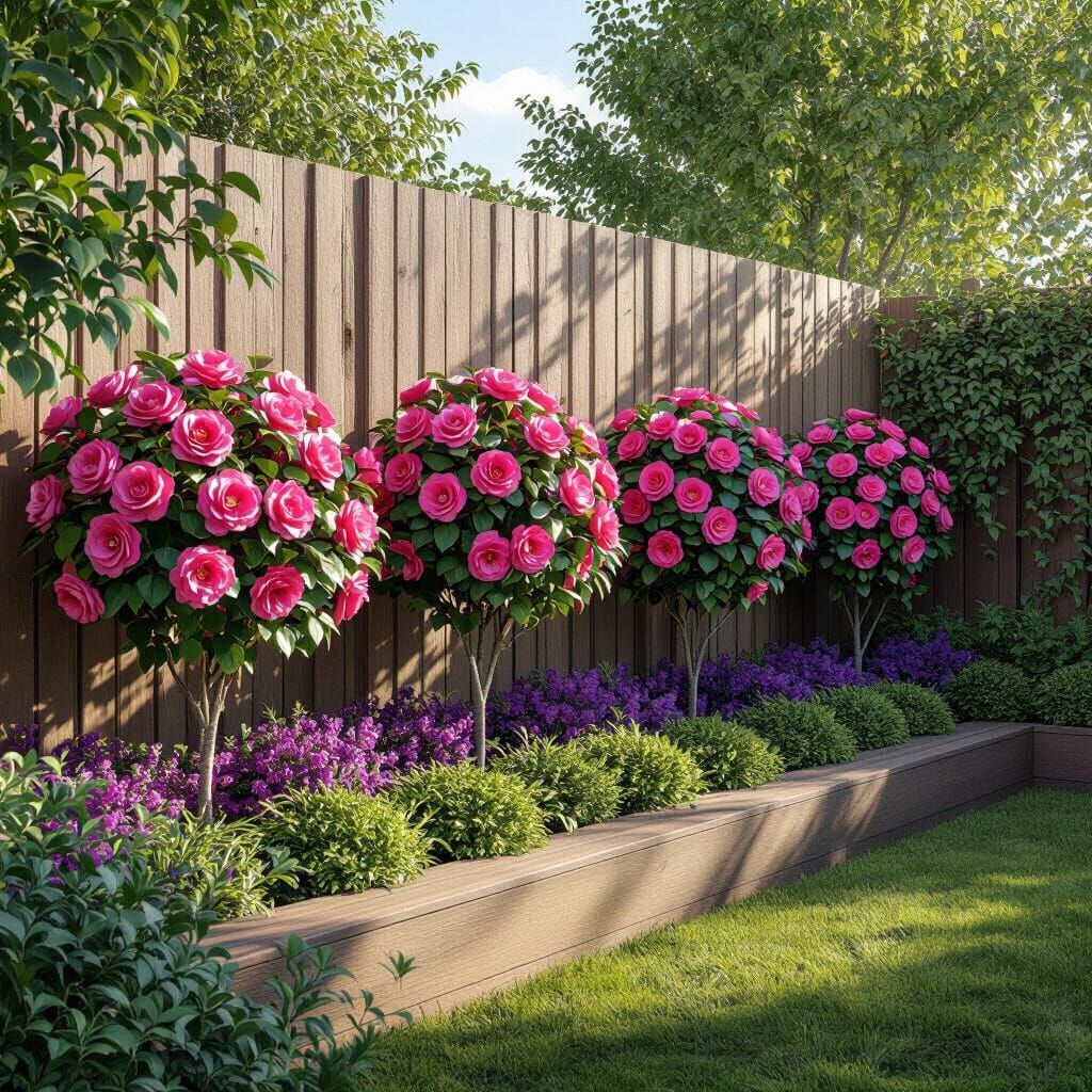 Lush Garden with Camellias in Detailed Matte Style