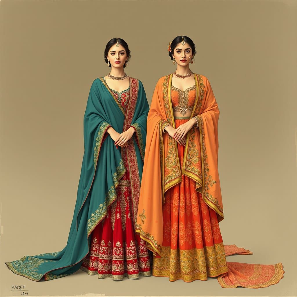 Women in Anarkali Gowns, Classical Indian Style