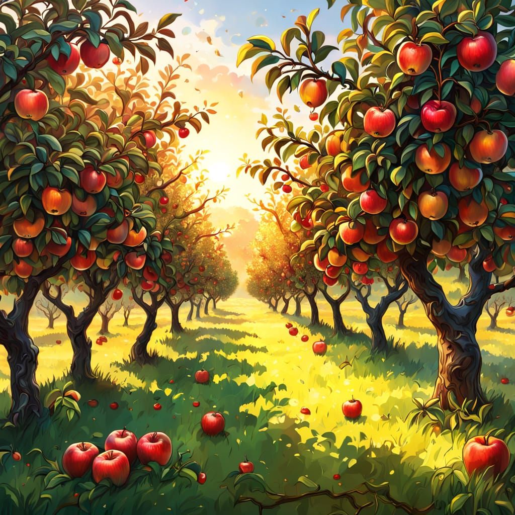 Vibrant Apple Orchard at Golden Hour
