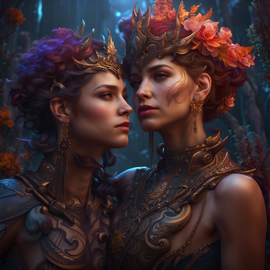 Lesbian Lovers: Detailed Fantasy Art
