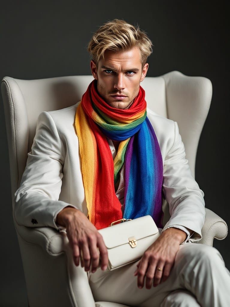Glamorous Haute Couture Male Model Exudes Elegance in Cyberp...