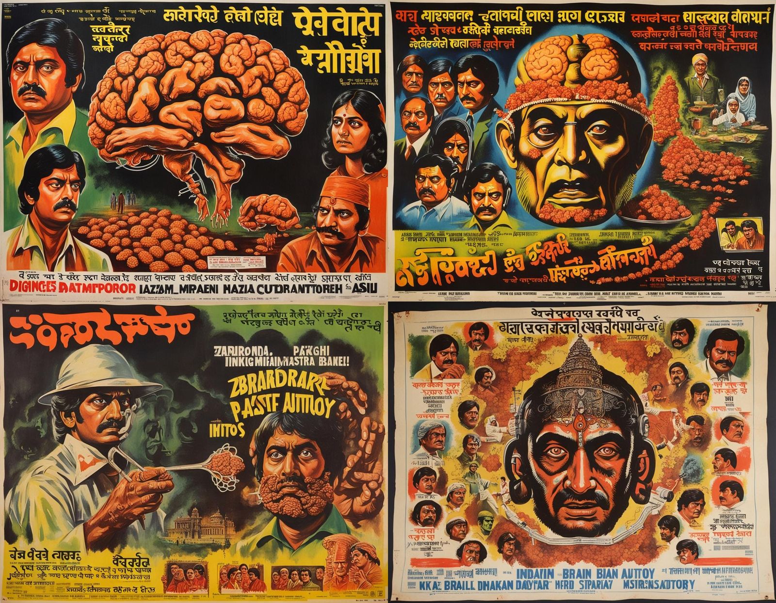 Retro Indian Horror Film Poster With Brain Autopsy