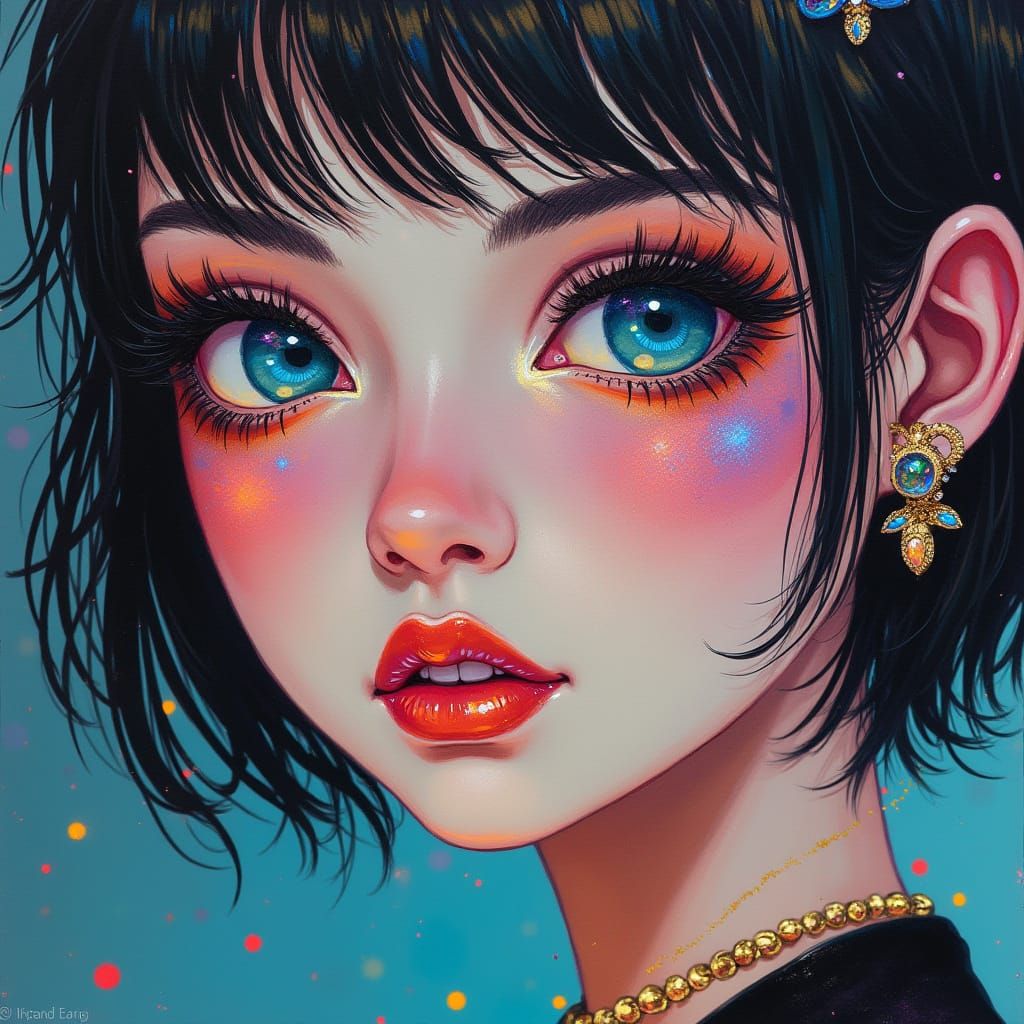 Ethereal Goth Goddess in Vibrant Watercolor