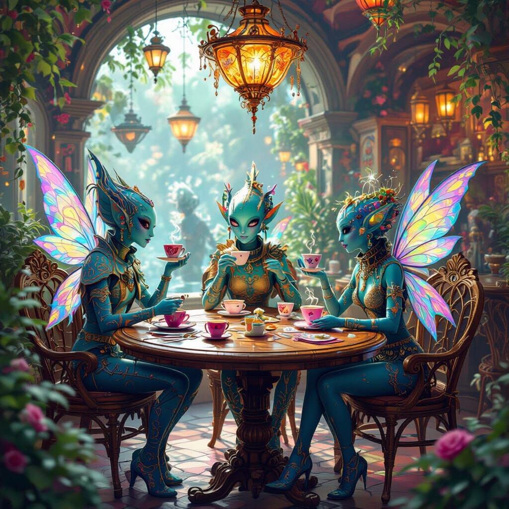 Enchanted Pleiadian Cafe with Floating Furniture