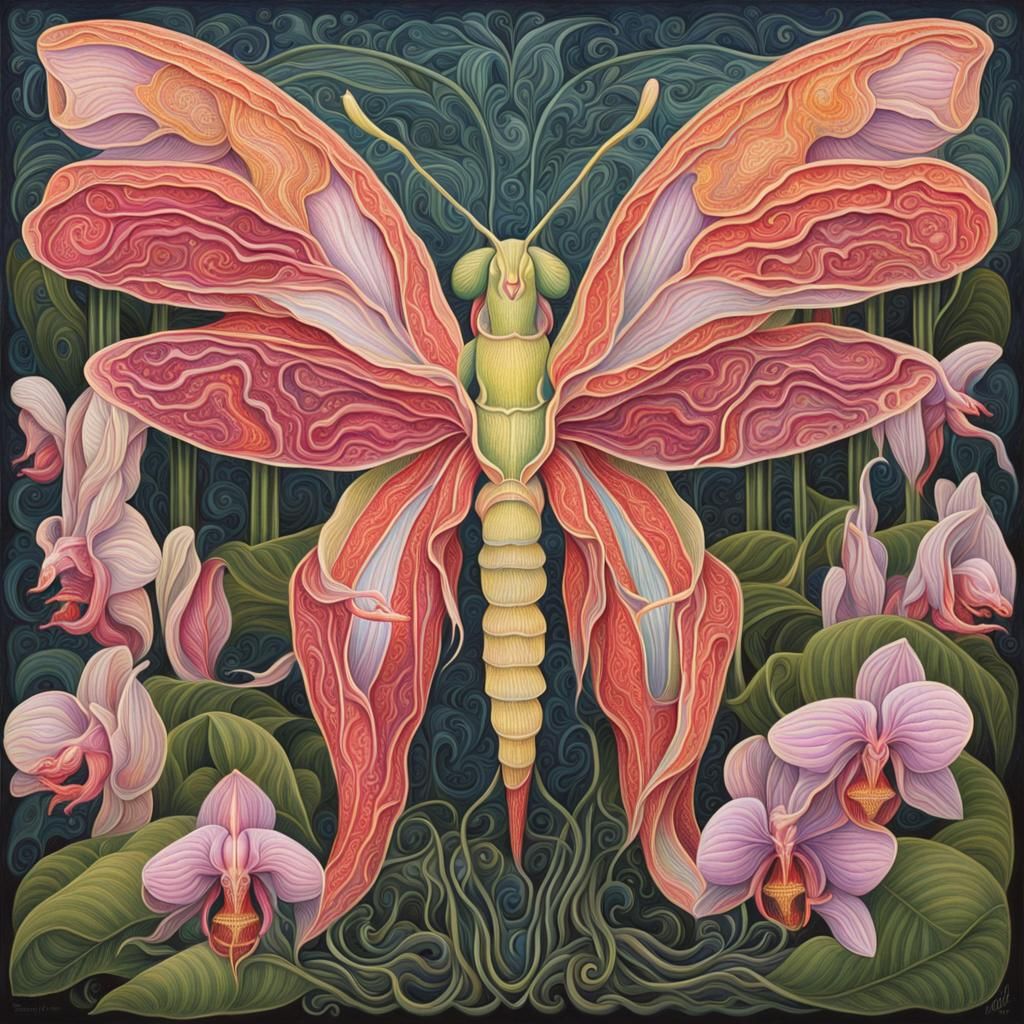 Orchid Mantis in Detailed Gouache Style