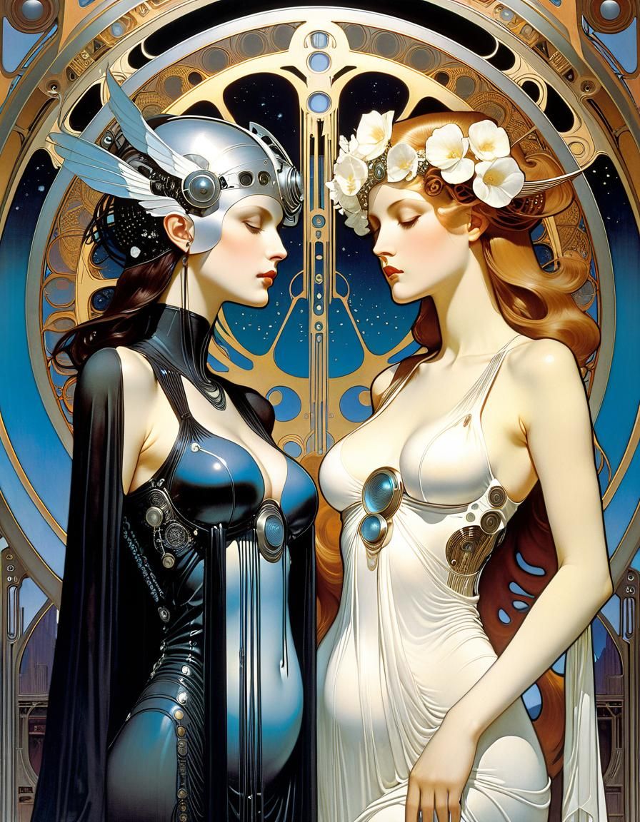Biomechanical Twins in Art Nouveau Style