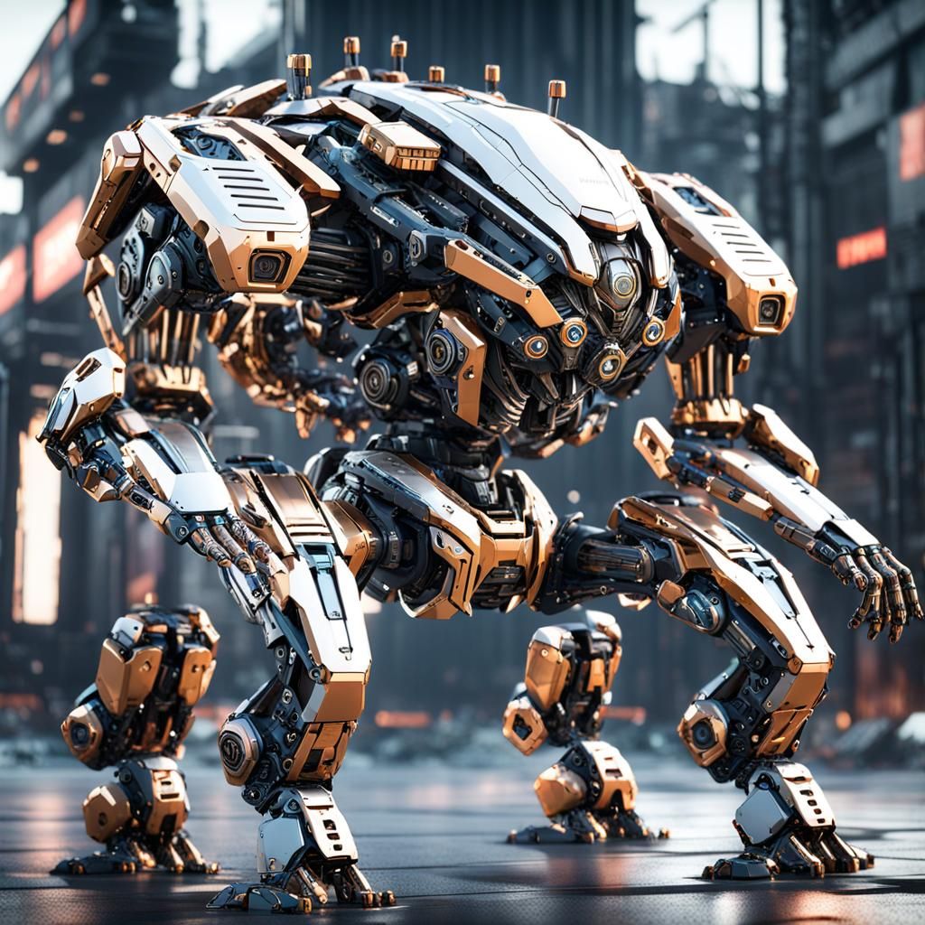 Futuristic Four-Armed Mech in Sci-Fi Style