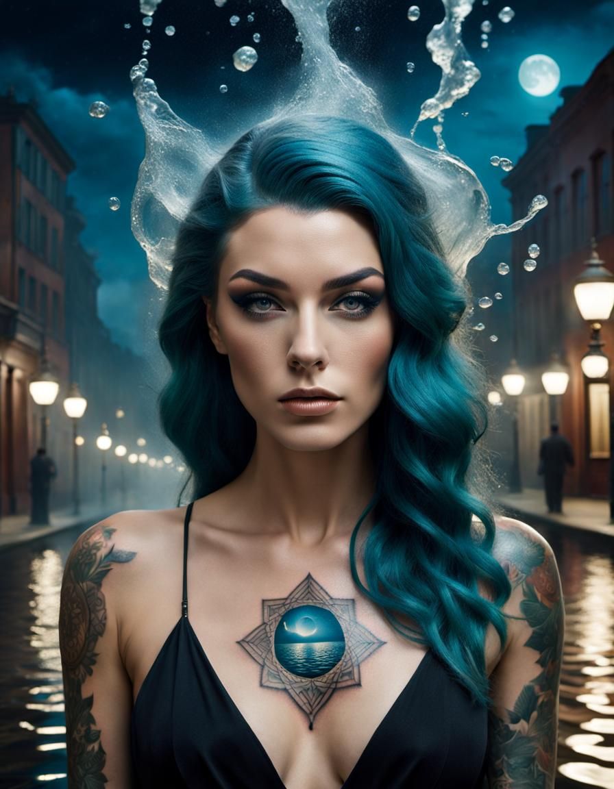 Magical Woman with Tattoos in Surrealist Style