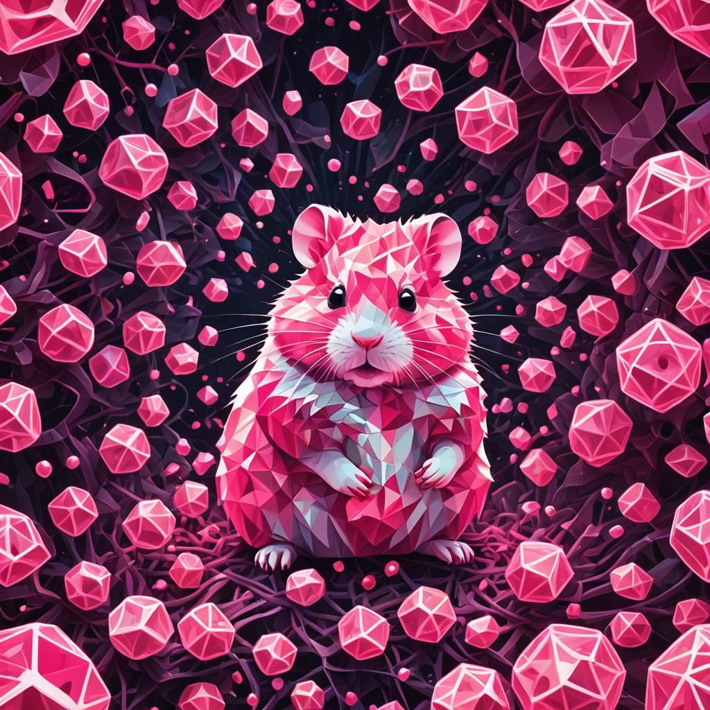 Hamster in Pink Forest with Chewing Gum: Polygon Art