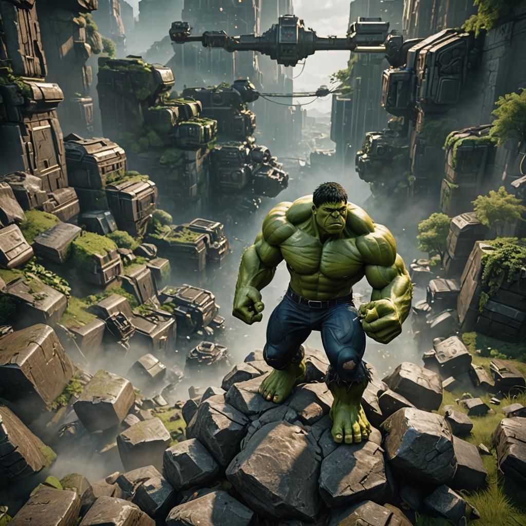 Detailed 3D Hulk Render in Game Cinematic Style