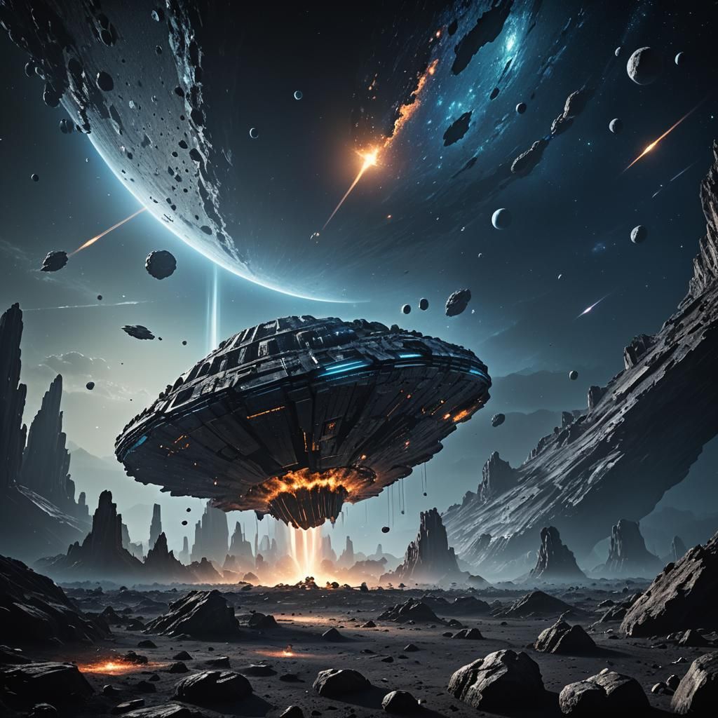 Alien Colony on Asteroid in Hyperrealistic Digital Art