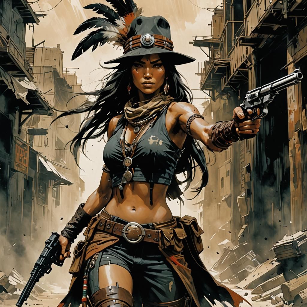 Native American Bounty Hunter in Sin City Style