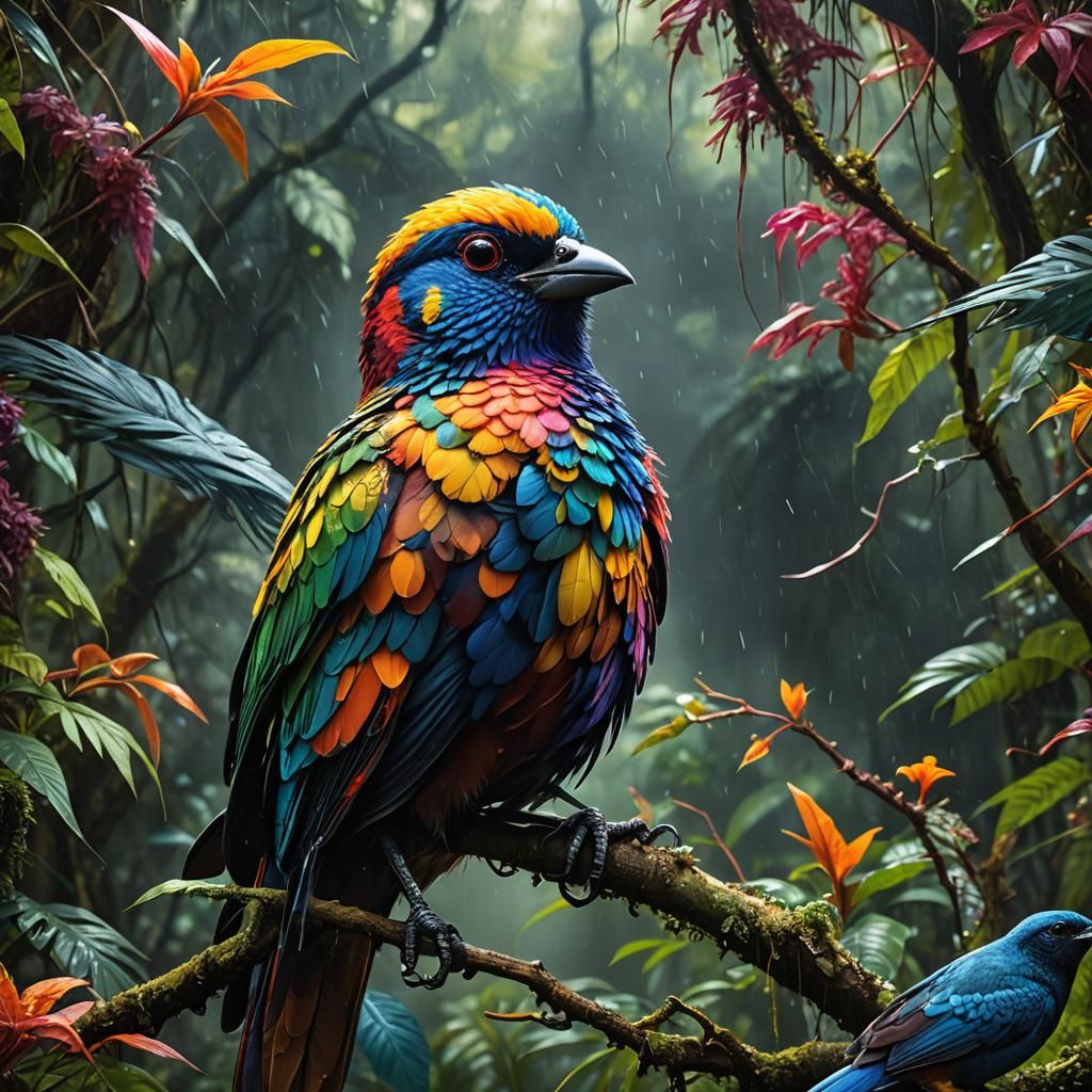 Psychedelic Cosmic Bird Portrait in Expressionist Style