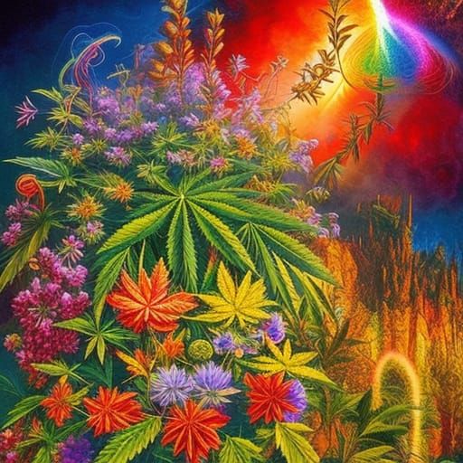 New Age Art: Pot Leaf, Rainbows, and Smoke