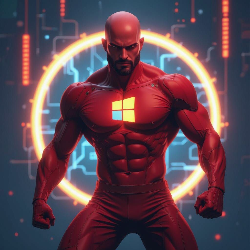 Man With Windows 11 Logo in Chest, Futuristic Circuit Board ...