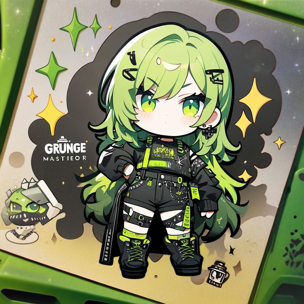 Green-Haired Girl in Chibi Art Style