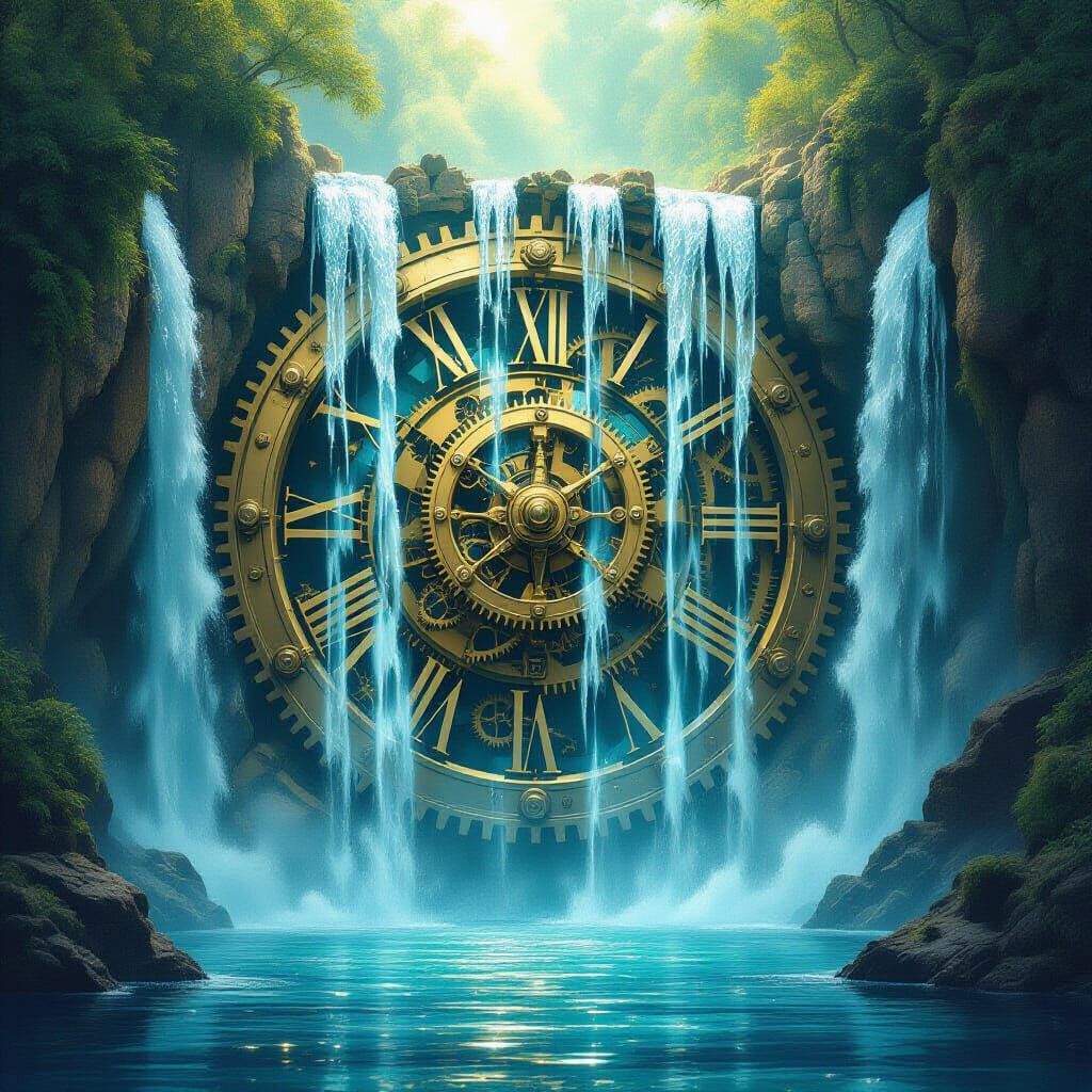 Clockwork Waterfall Dreamscape in Rackham Style