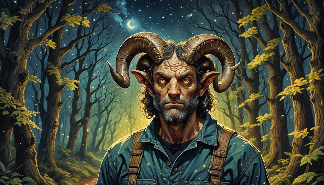 Horned Man Wanders Through Wicked Forest Path