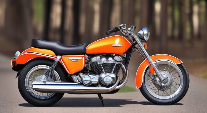 Sleek 1970s Motorcycle with Flame Decals