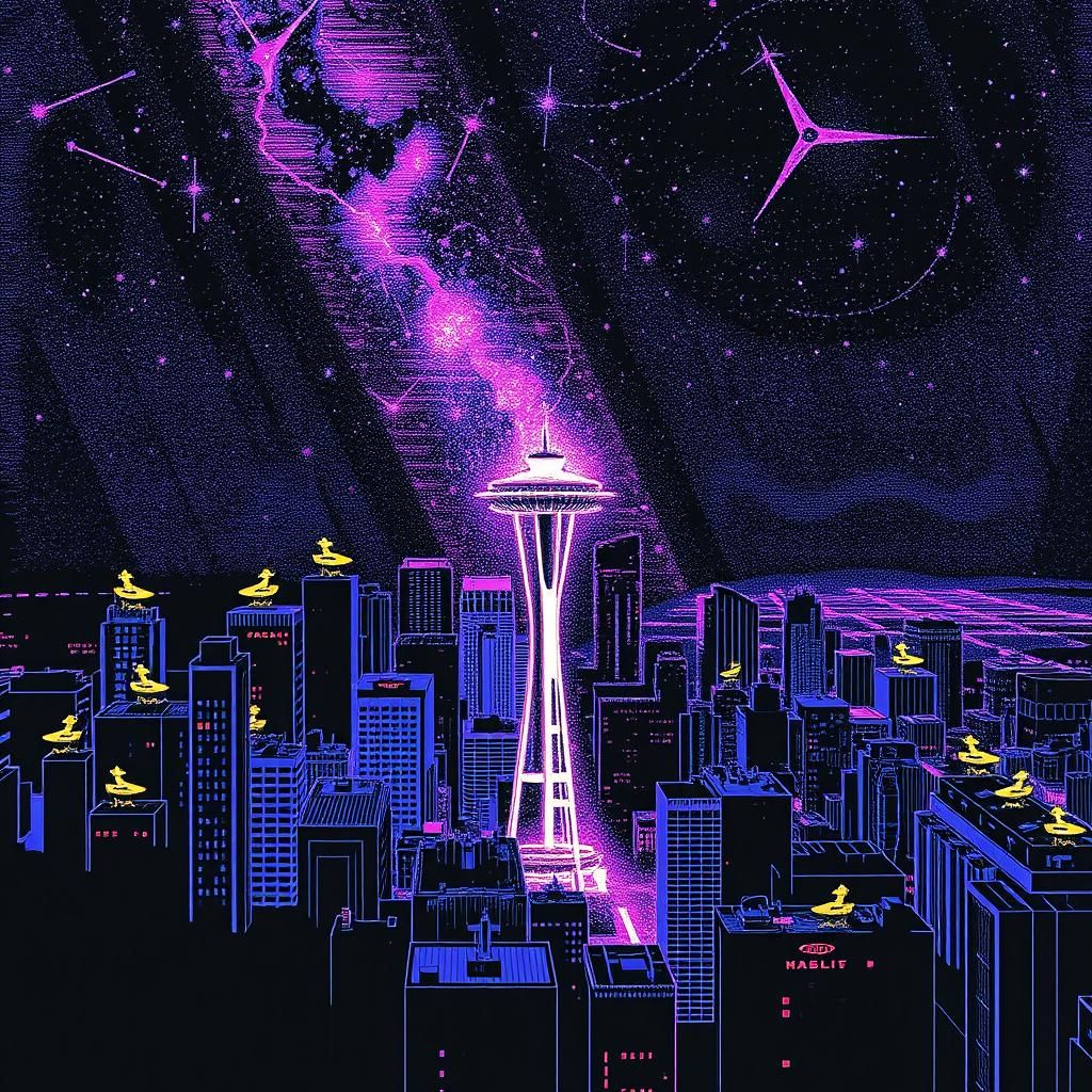 Abstract Constellation with Glitch Effects in Maximalist Sty...