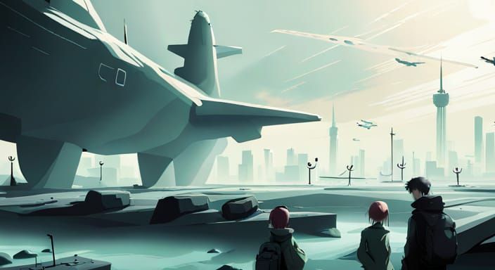 Foggy Military Base with Aircraft in Anime Style