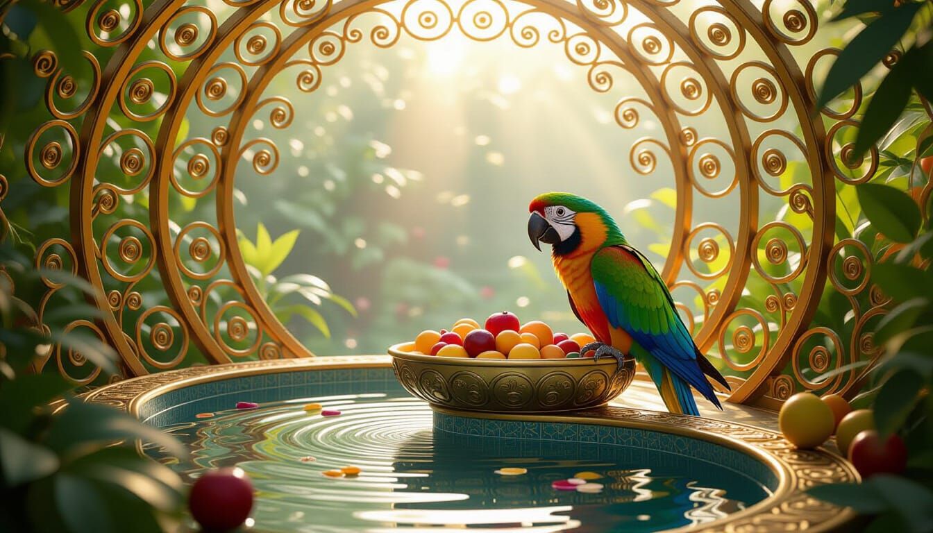 Klimt Inspired Aviary with Radiant Parrot