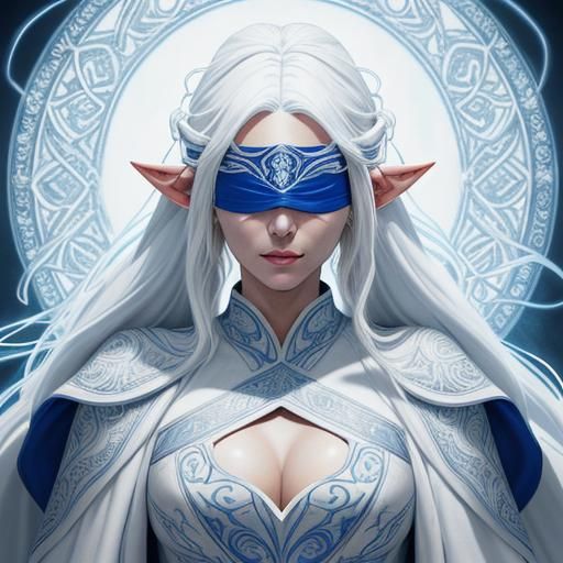 Blindfolded Elven Mage Portrait in Anime Style