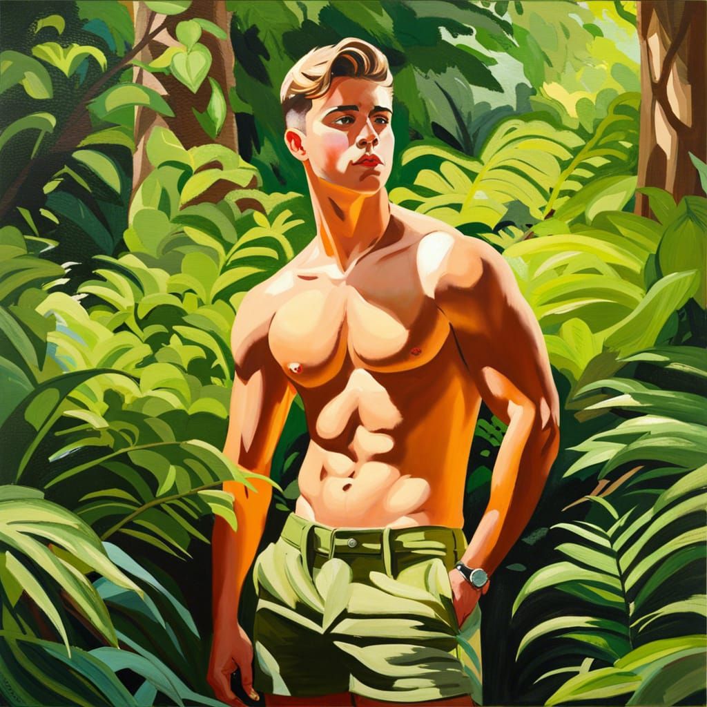 British Lad Hiding in Bushes: A Portrait Painting