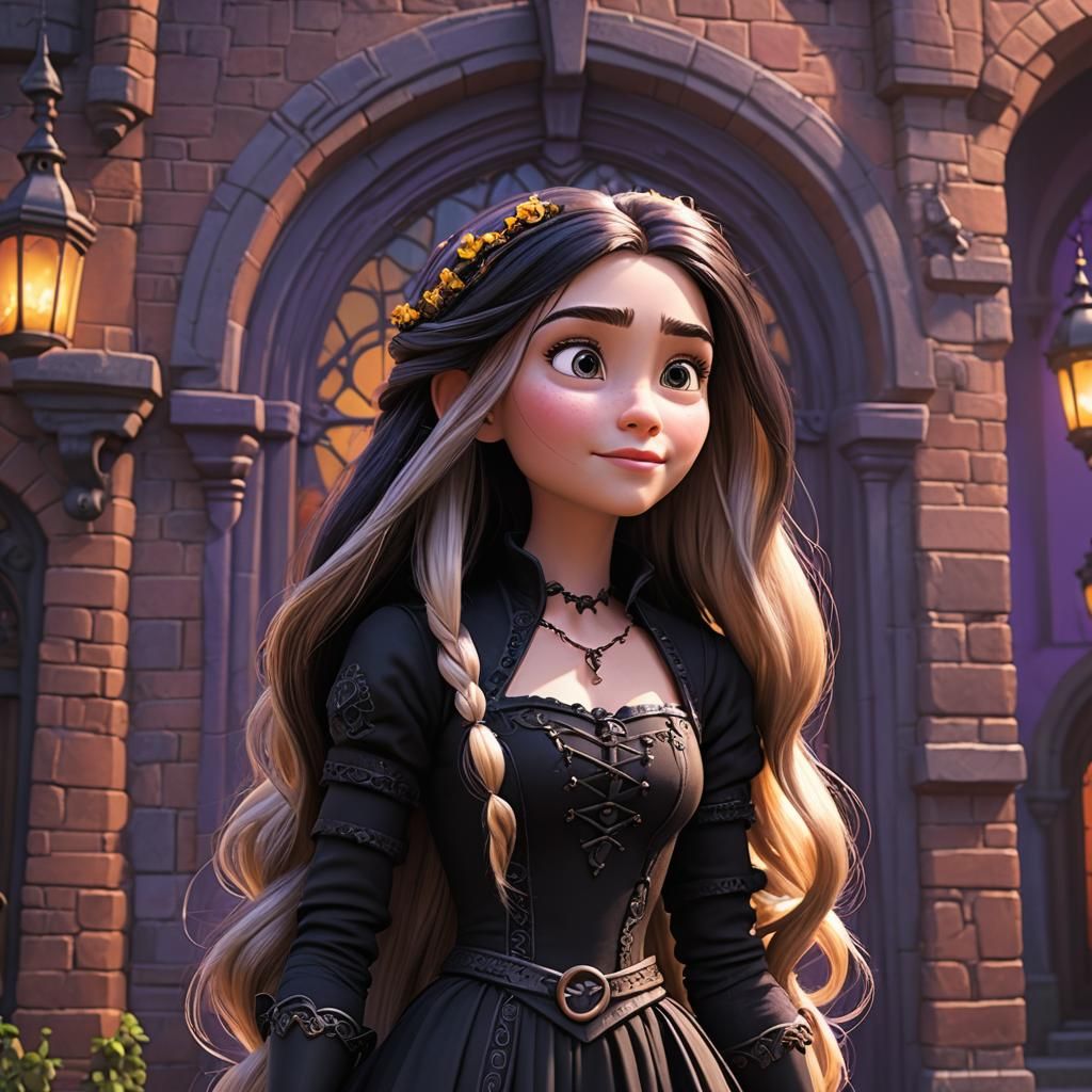 Gothic Rapunzel Character in 3D Digital Art Style