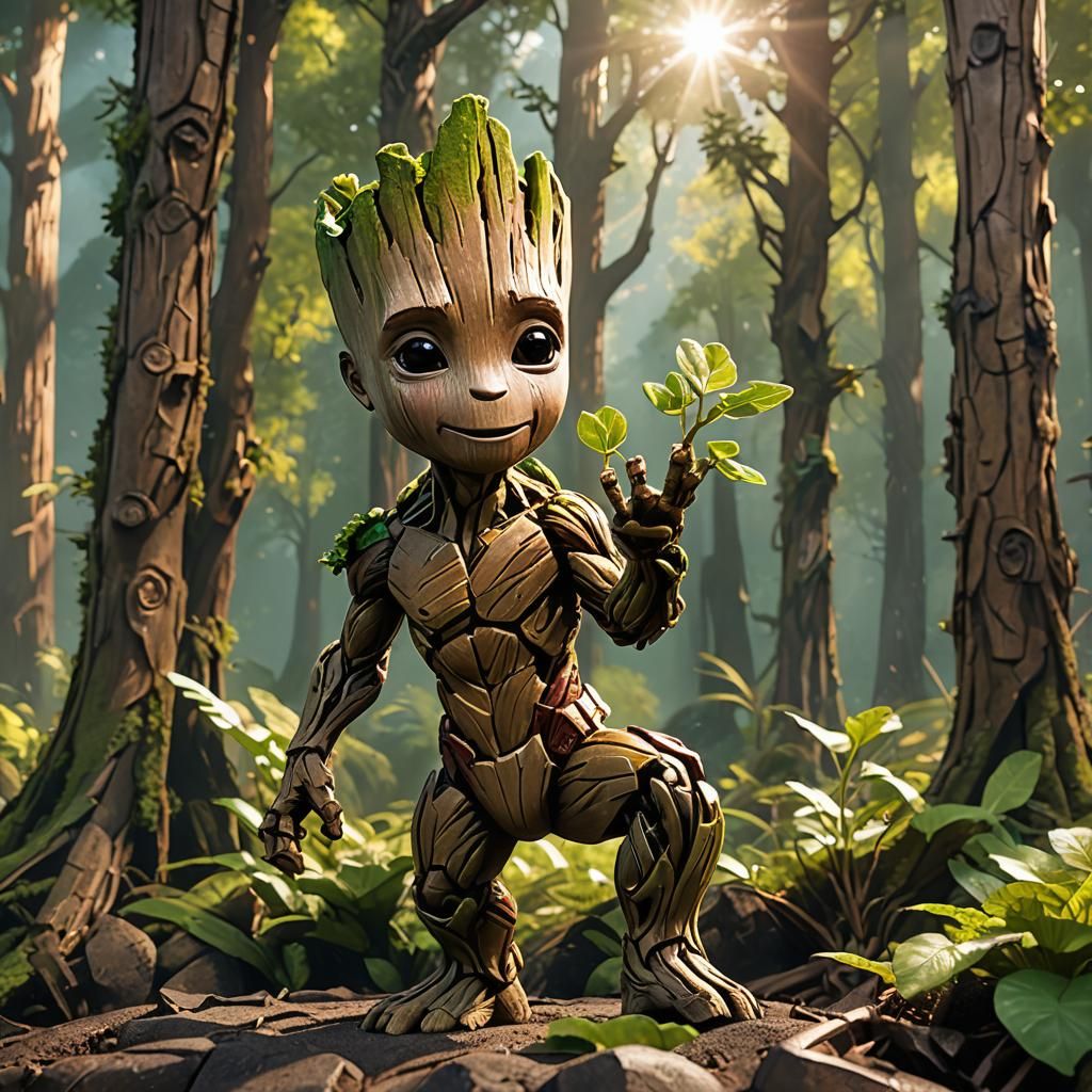 Muscular Baby Groot with 8-Pack Abs in 4K