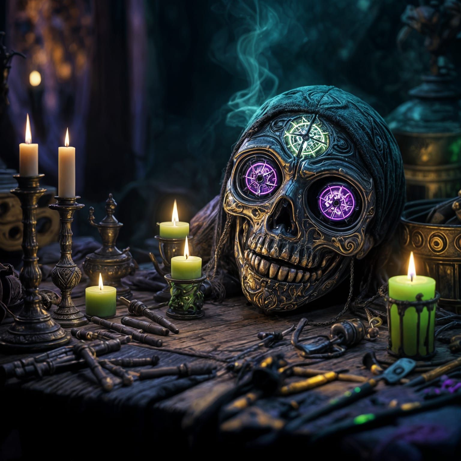 Glowing Voodoo Doll in Dark Fantasy Scene