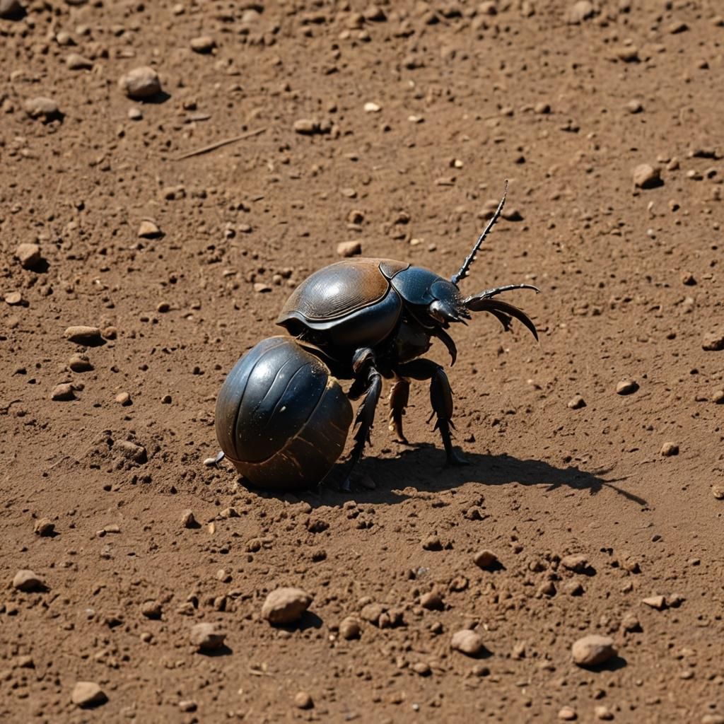 African Dung Beetle Rolls Elephant Dung Ball