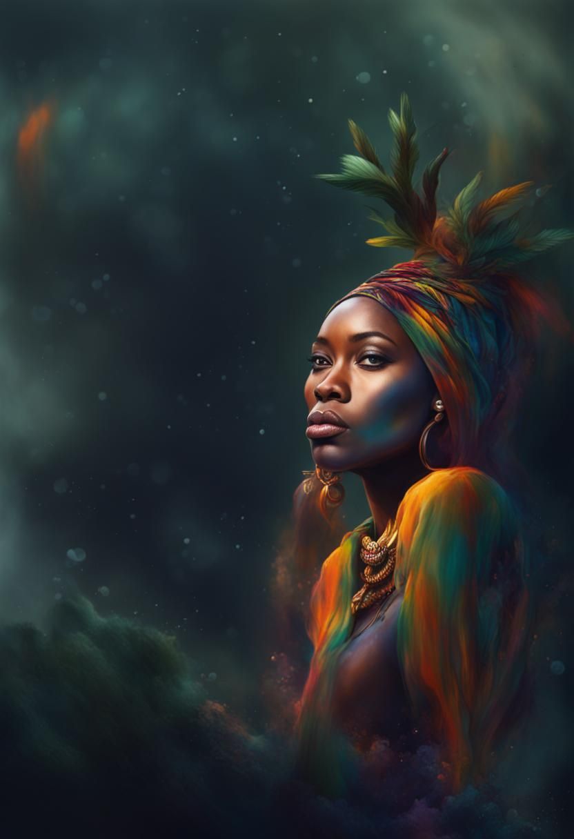 African Houtu Earth Goddess in Splash Art Style