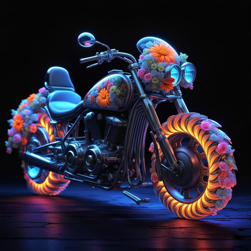 Black light art, motorcycle