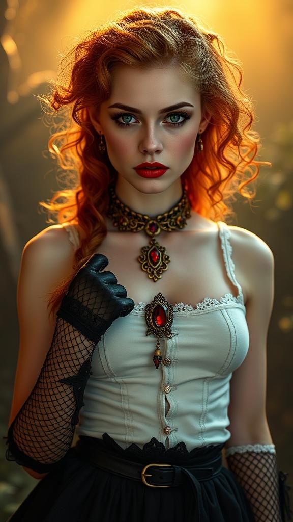 Gothic Woman with Emerald Eyes in Dark Romanticism Style