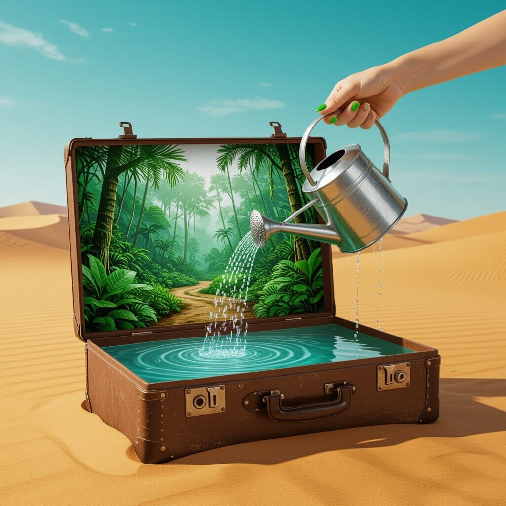 Watering the suitcase