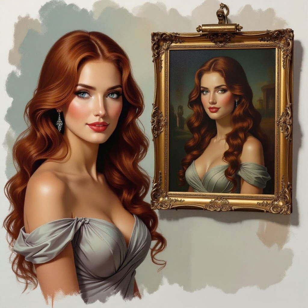 Elegant Woman with Red Hair in Airbrush Oil Portrait
