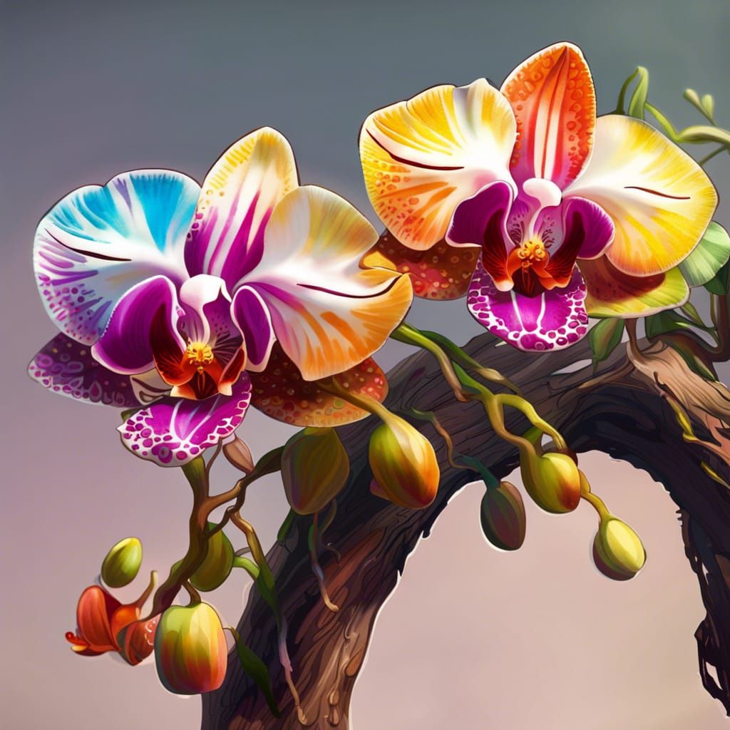 Hyperrealistic Orchids Growing Wild, Splash Art