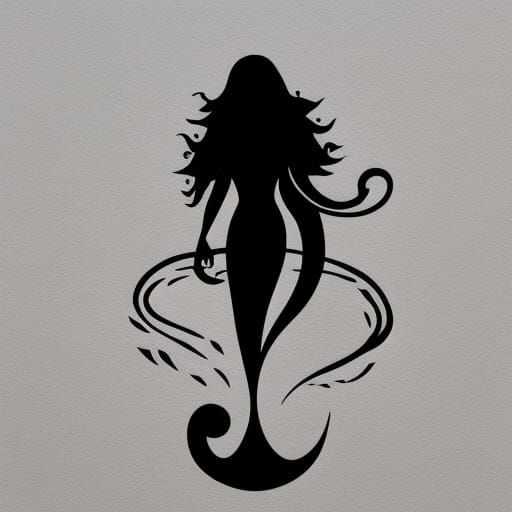 Fierce Mermaid Silhouette in Minimalist Ink Sketch