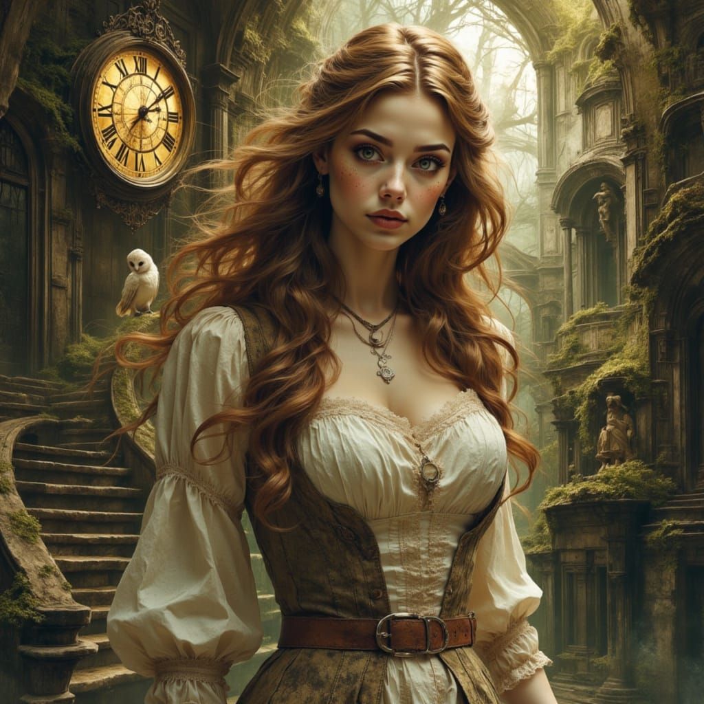 Labyrinth-Inspired Woman in Dreamlike Portrait