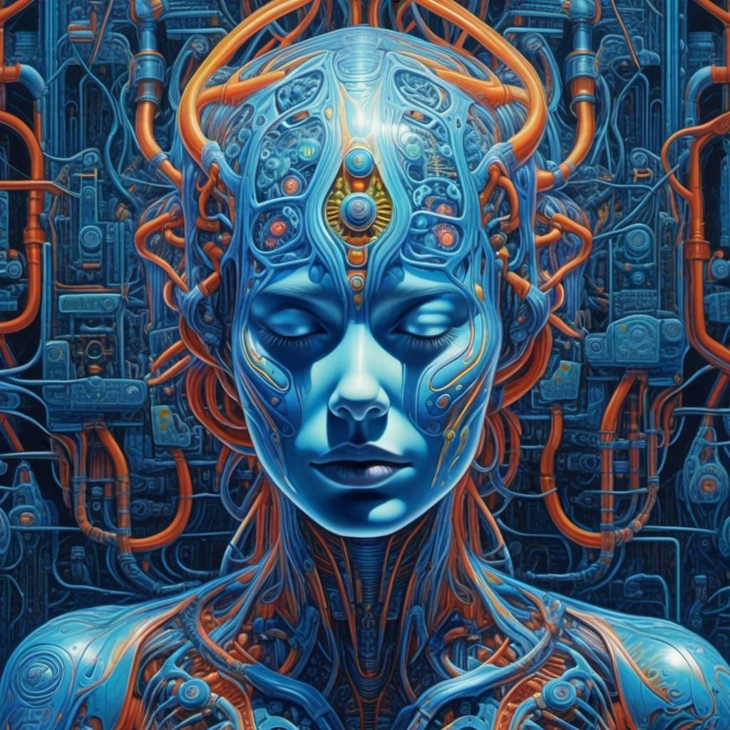 Biomechanical Surrealist Woman with Bioluminescent Details