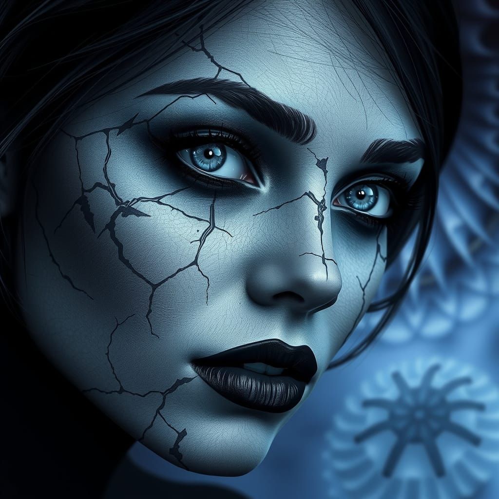 Hyperrealistic Portrait of a Woman with Cracked Skin