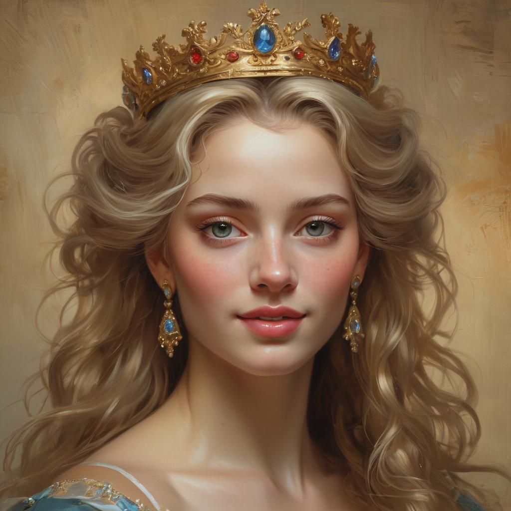 Baroque Portrait of a Beautiful Queen with Crown