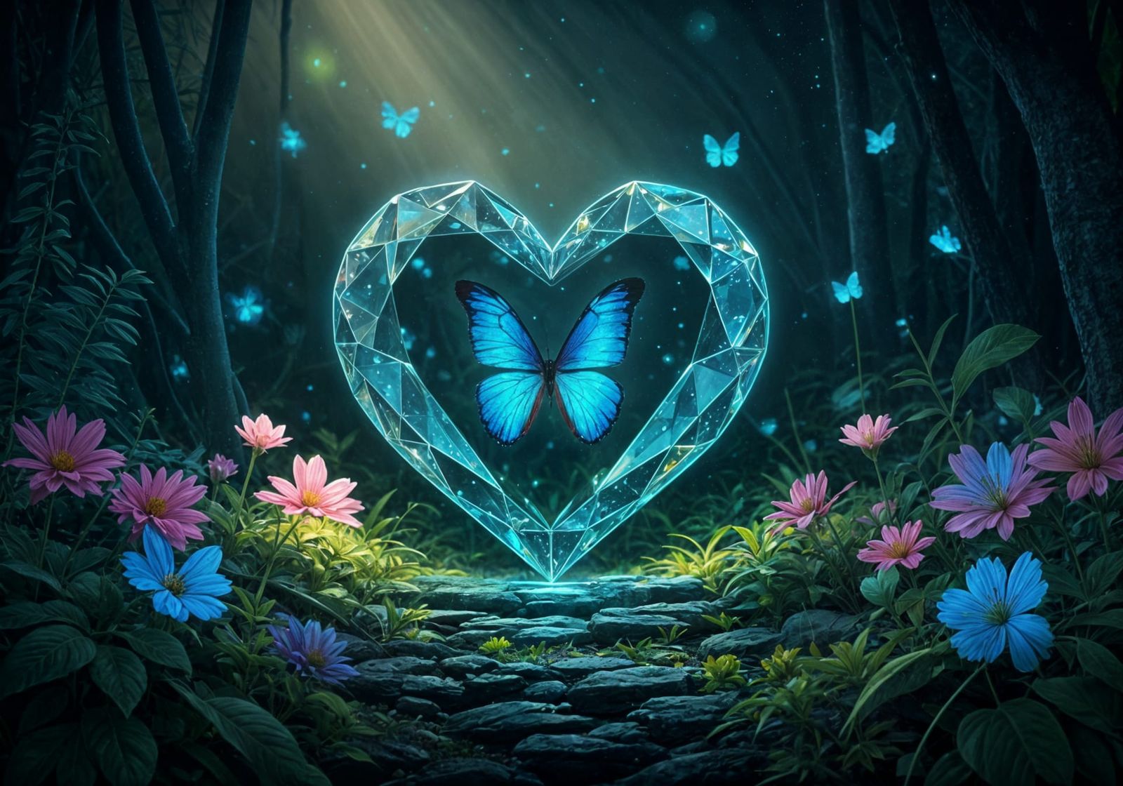 Crystal Butterfly in Enchanted Forest